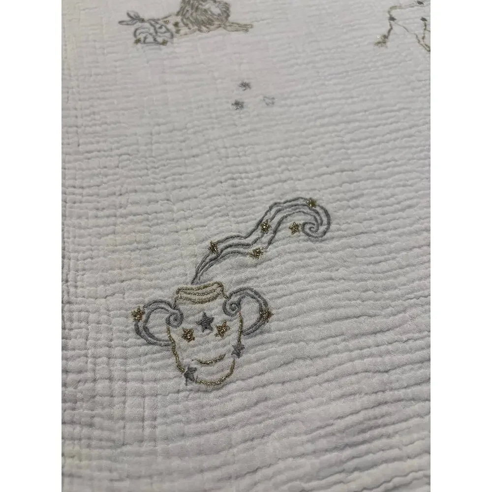 Pottery Barn Kids Metallic Zodiac Muslin Baby Blanket Cotton Astrology‎ Signs